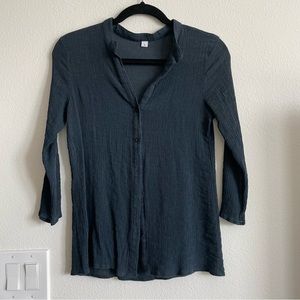 Vintage Textured Sheer Navy Dress Dark Blue 3/4 Sleeve Button Up Dress shirt